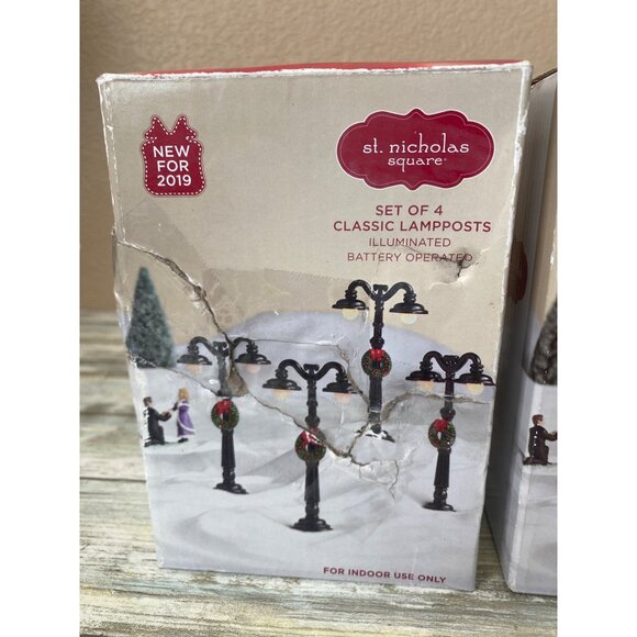 Set of 2 St. Nicholas Square Classic Lamp Posts Christmas Village 2019 in Box - Picture 3 of 8